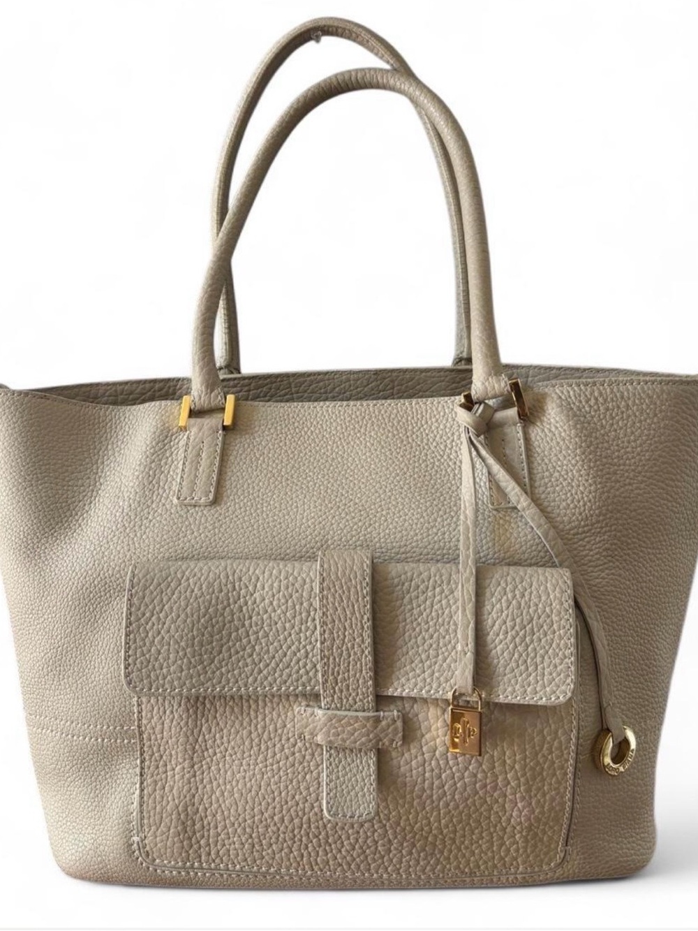 Loro Piana Pebbled Leather Tote in Light Beige with Gold Hardware